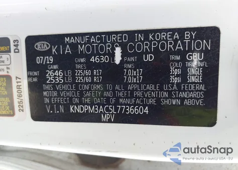 2020 Kia Sportage Lx z USA, uszkodzony, nr VIN KNDPM3AC5L7736604